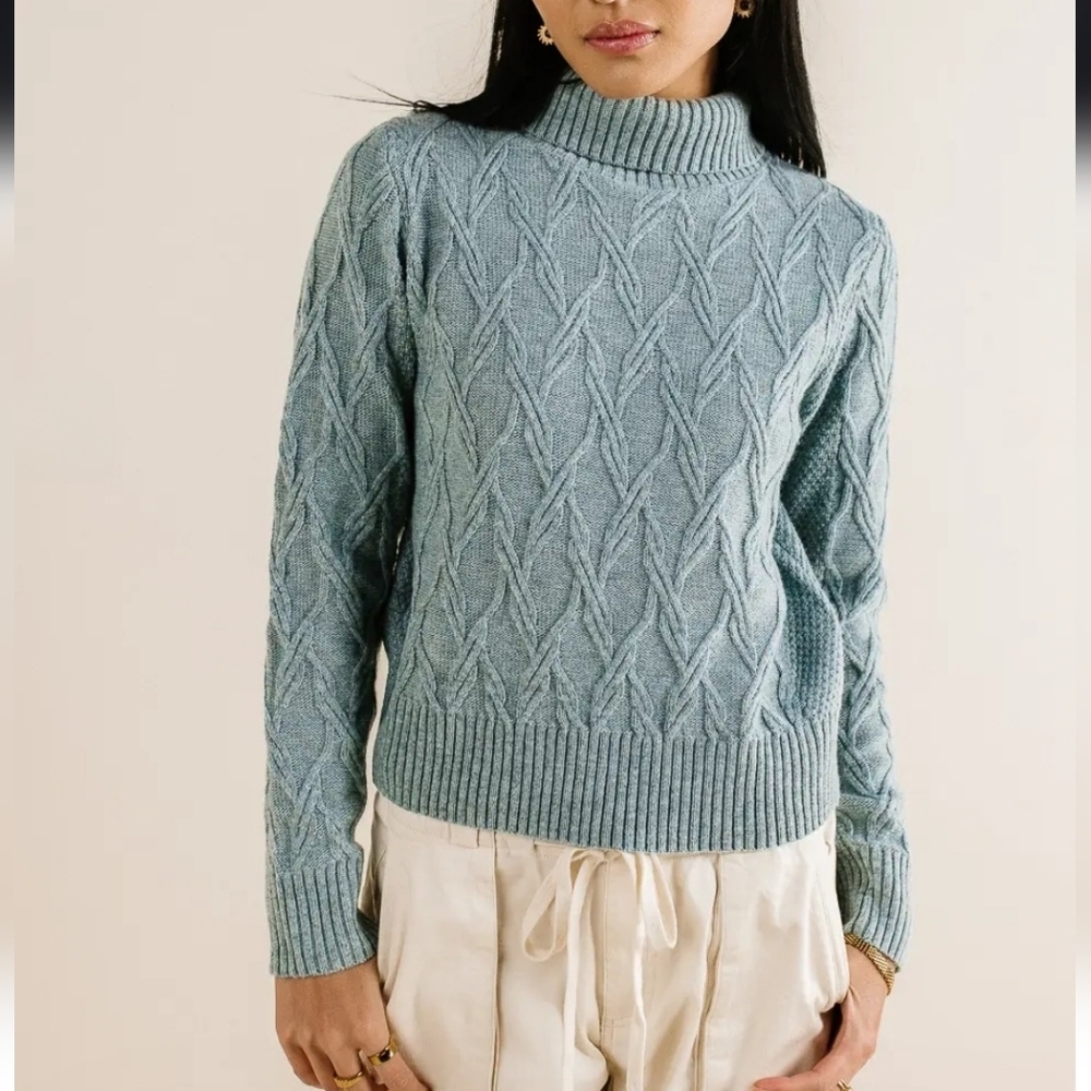 Bohme Maeve Cable Knit Turtleneck Fisherman Wool Blend Sweater Sz L